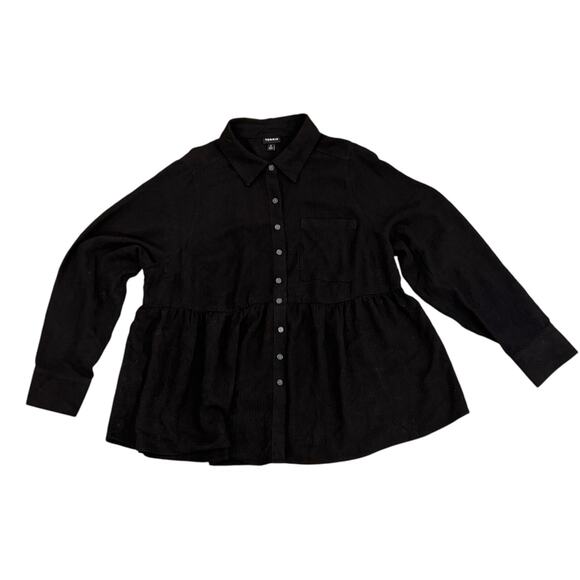 Torrid Women's Plus Black Peplum Crinkle Flannel Gauze Button Up Top - 14/16 - Picture 5 of 12